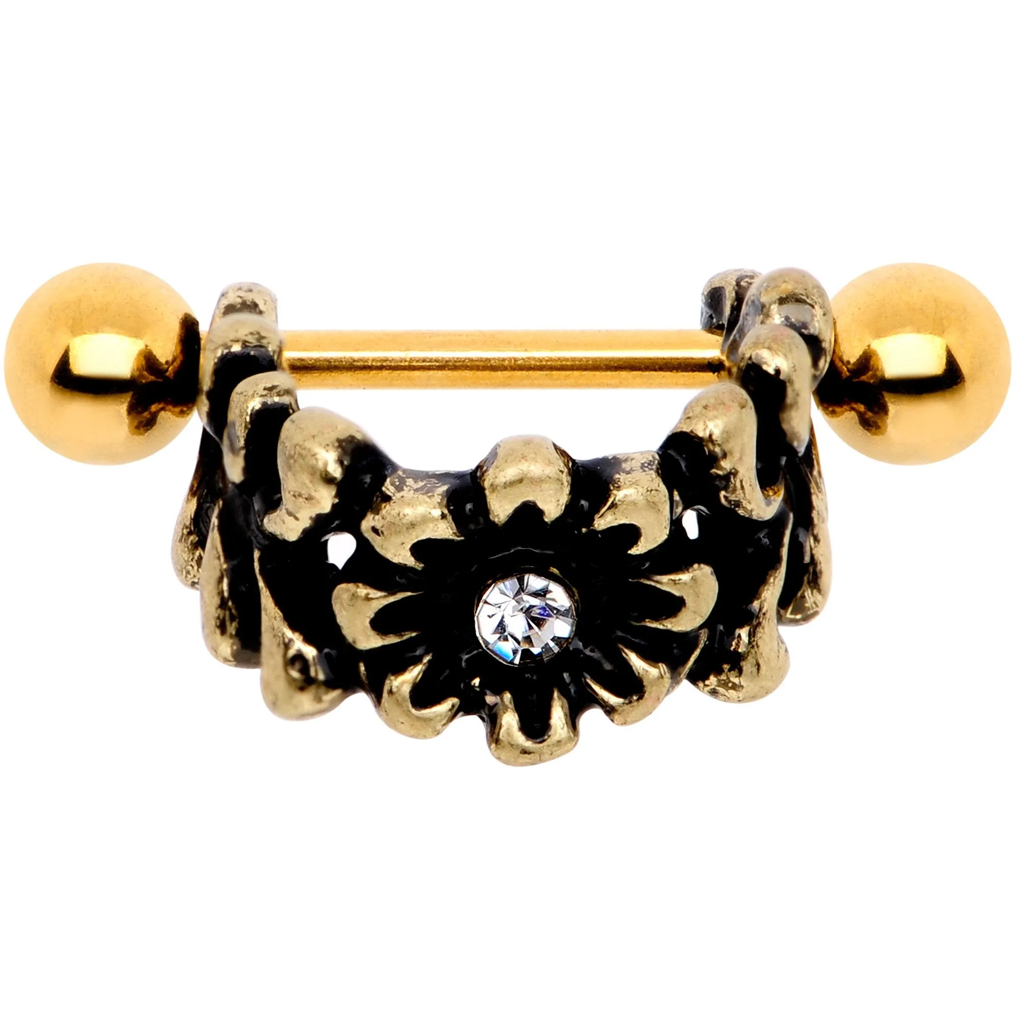 16 Gauge 1/2 Clear Gem Gold Tone Flower Cuff Cartilage Earring