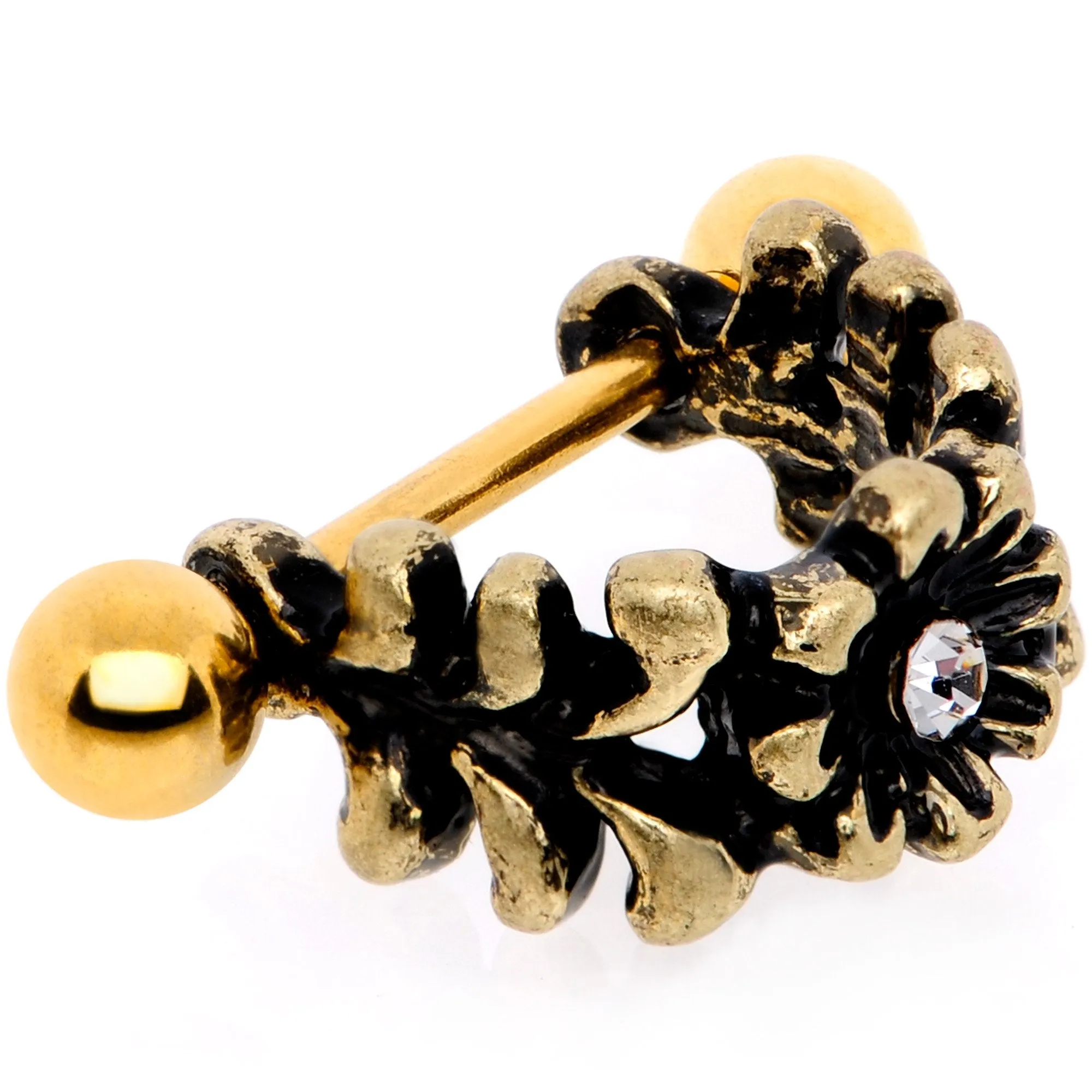 16 Gauge 1/2 Clear Gem Gold Tone Flower Cuff Cartilage Earring