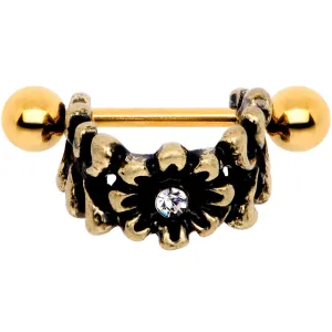 16 Gauge 1/2 Clear Gem Gold Tone Flower Cuff Cartilage Earring