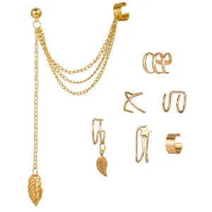 18K Gold-Plated Leaf Star Cuff Earring Set