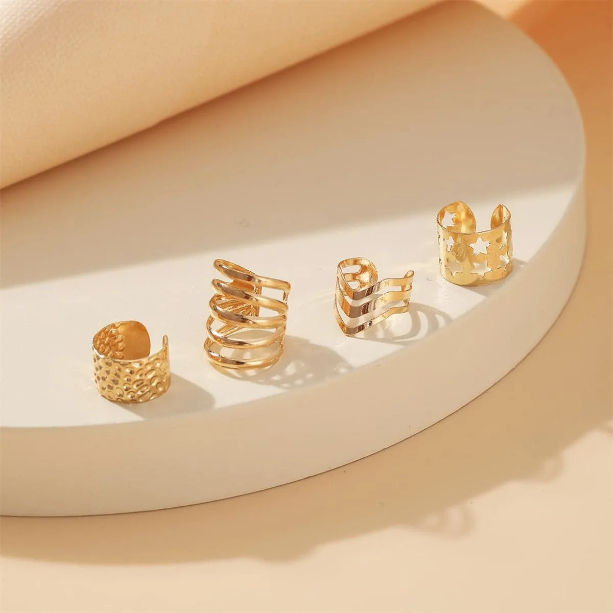 18K Gold-Plated Textured Star Layered Ear Cuff Set