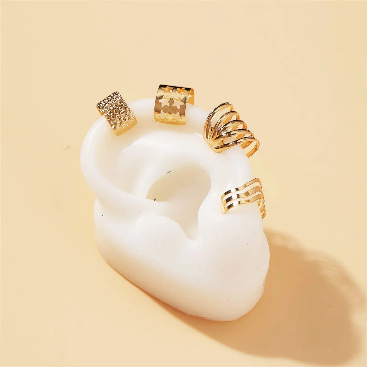 18K Gold-Plated Textured Star Layered Ear Cuff Set