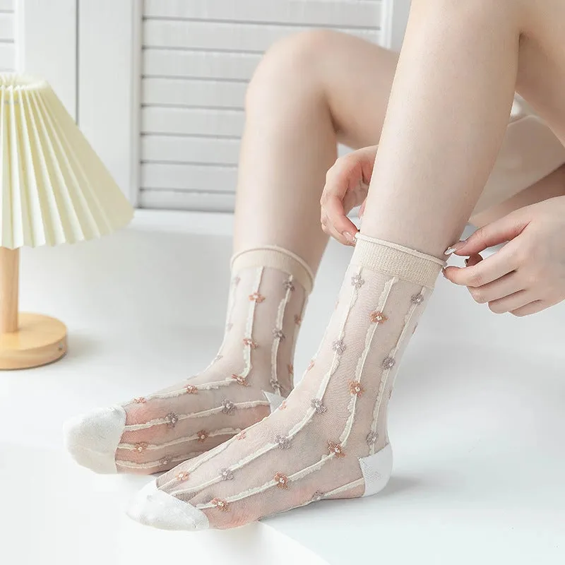 5 Pairs Heart Mesh Socks For Women