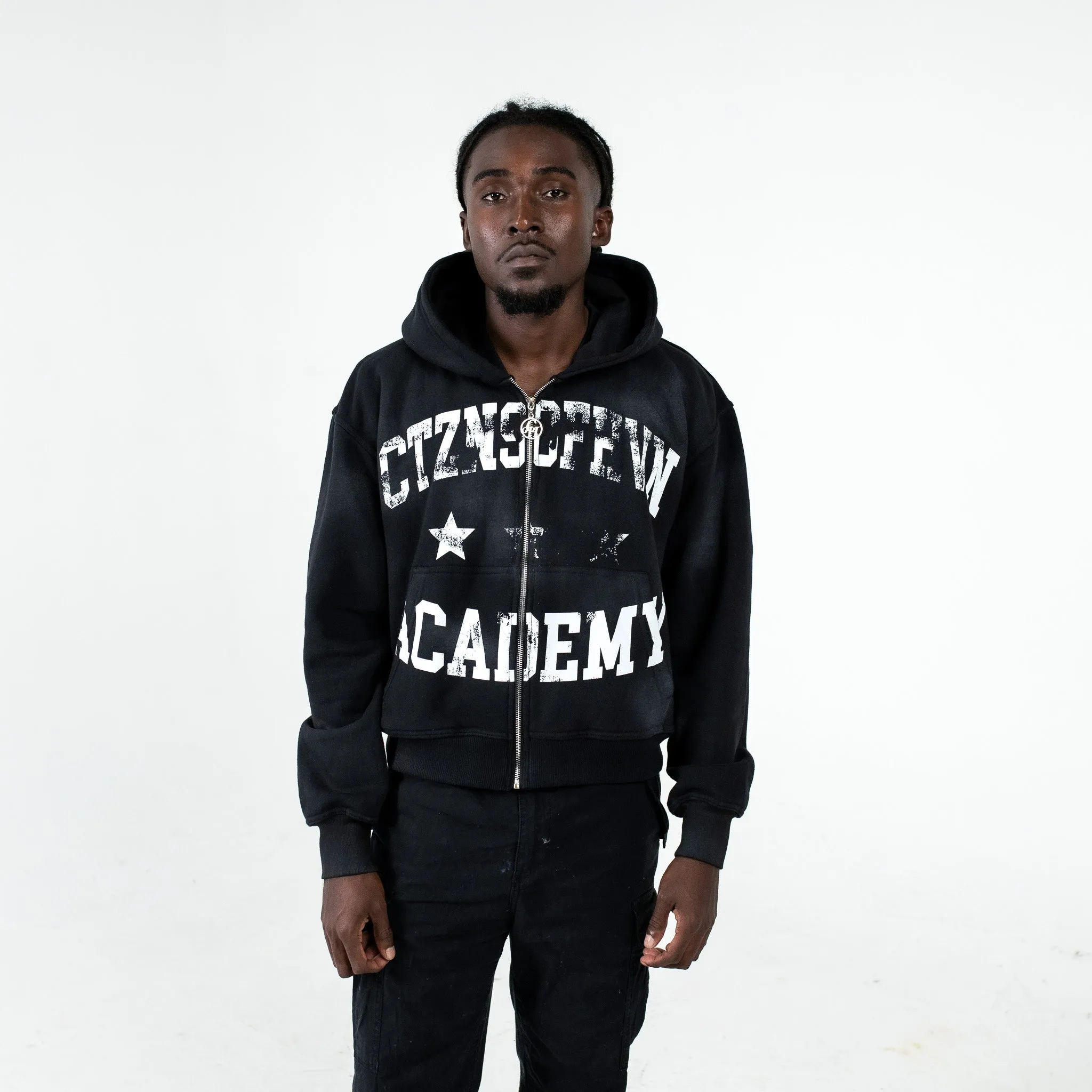 Academy Sun Faded Zip-Up Hoodie- Black