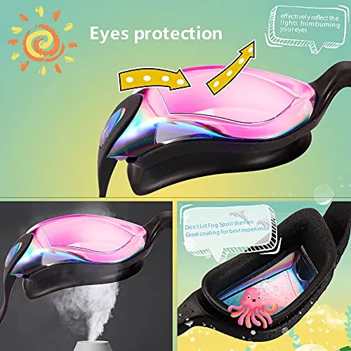 aegend Kids Swim Goggles, Pack of 2 Swimming Goggles for Children Boys & Girls Age 3-9, Silicone Nose Bridge, Clear Vision, Easy-Adjustable Strap, UV Protection, Anti-Fog, No Leaking, Aqua & Fuchsia