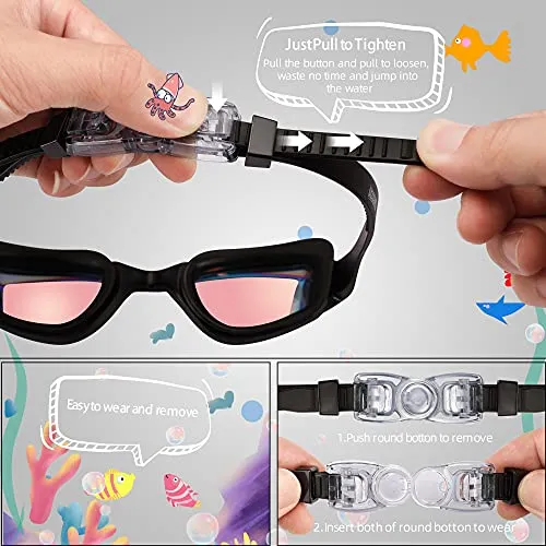 aegend Kids Swim Goggles, Pack of 2 Swimming Goggles for Children Boys & Girls Age 3-9, Silicone Nose Bridge, Clear Vision, Easy-Adjustable Strap, UV Protection, Anti-Fog, No Leaking, Aqua & Fuchsia