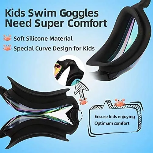 aegend Kids Swim Goggles, Pack of 2 Swimming Goggles for Children Boys & Girls Age 3-9, Silicone Nose Bridge, Clear Vision, Easy-Adjustable Strap, UV Protection, Anti-Fog, No Leaking, Aqua & Fuchsia