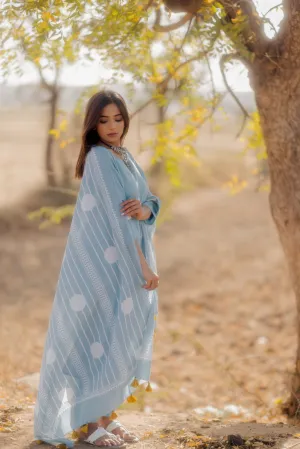 Aqua blue kurta set with Printed Dupatta