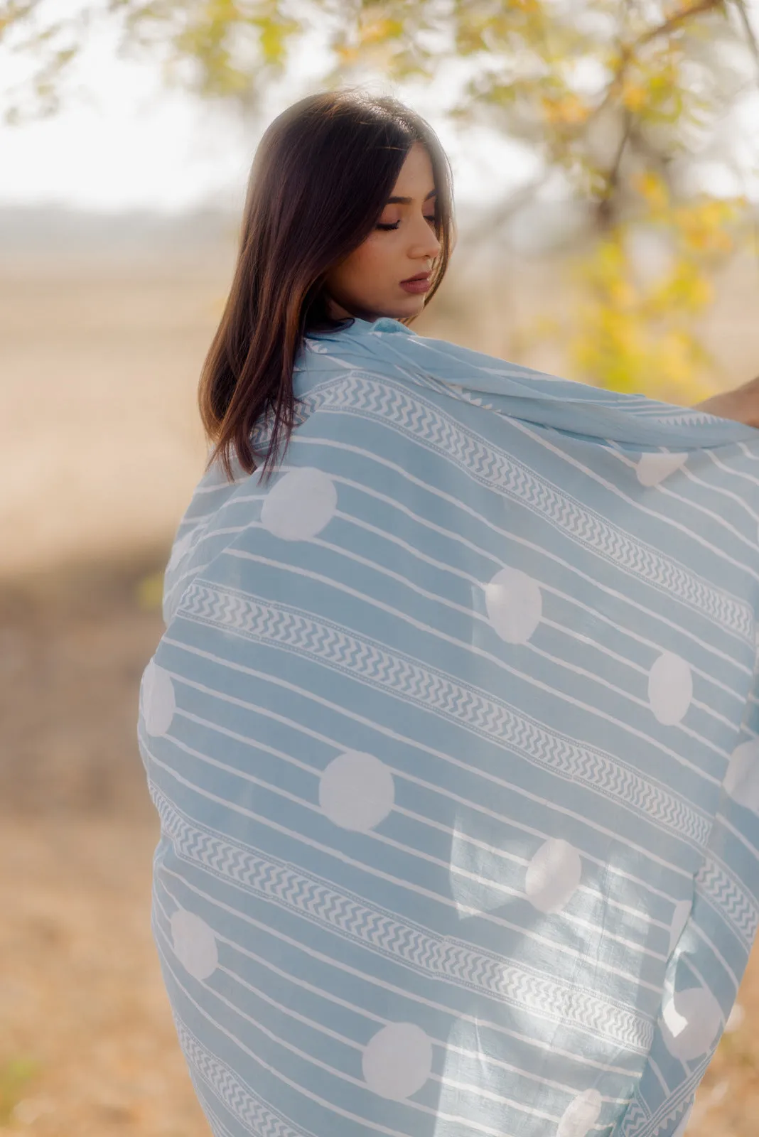 Aqua blue kurta set with Printed Dupatta