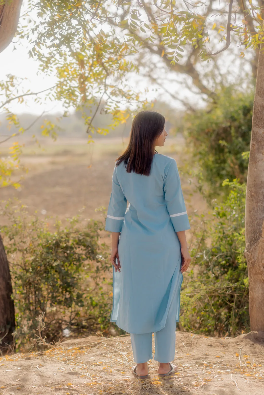 Aqua blue kurta set with Printed Dupatta