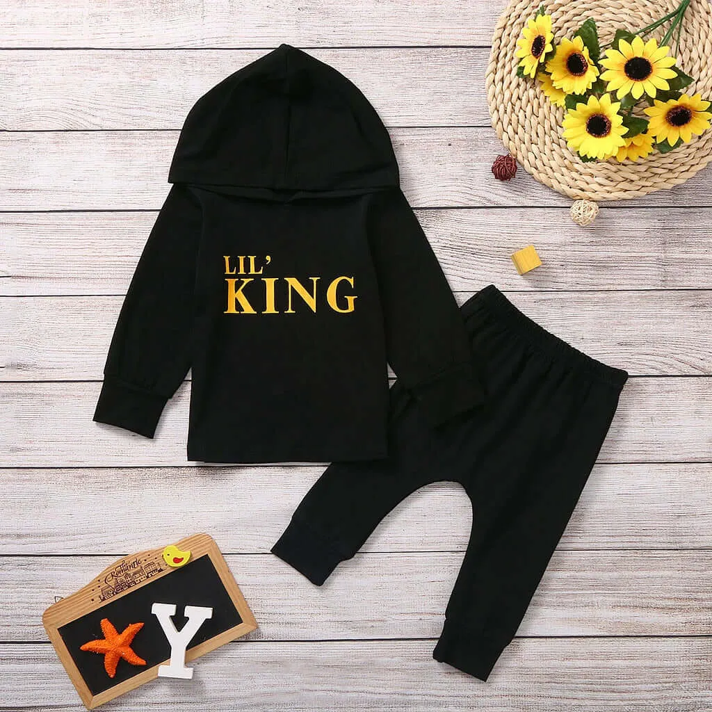 Baby Boy LIL KING Hoodie Tops  Camo Pants Outfit