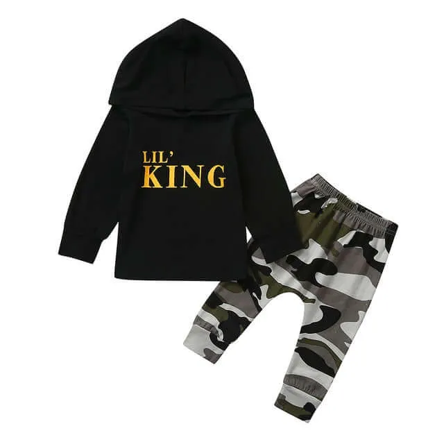 Baby Boy LIL KING Hoodie Tops  Camo Pants Outfit