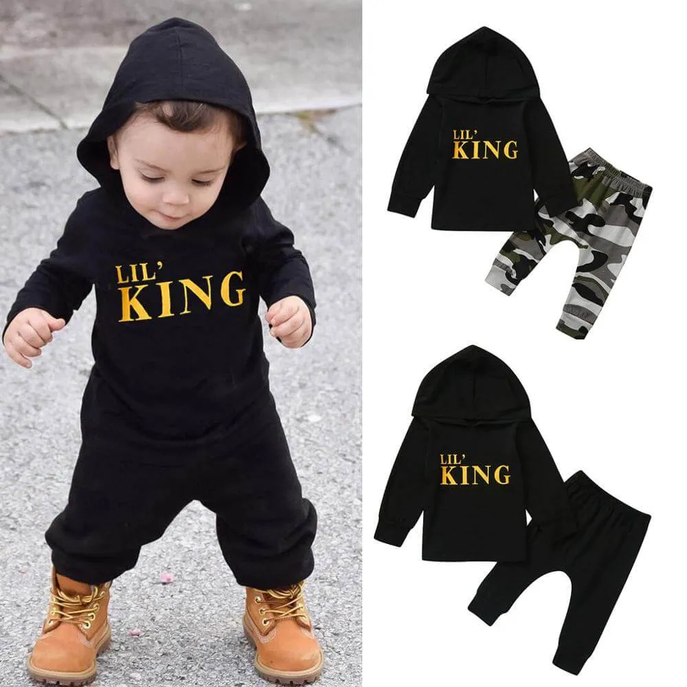 Baby Boy LIL KING Hoodie Tops  Camo Pants Outfit