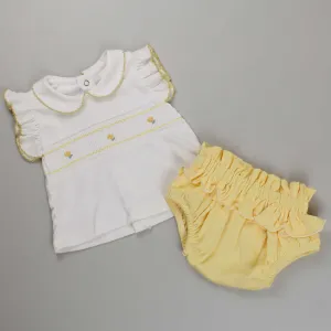 Baby Girls 2 Piece Smocked Outfit - Lemon