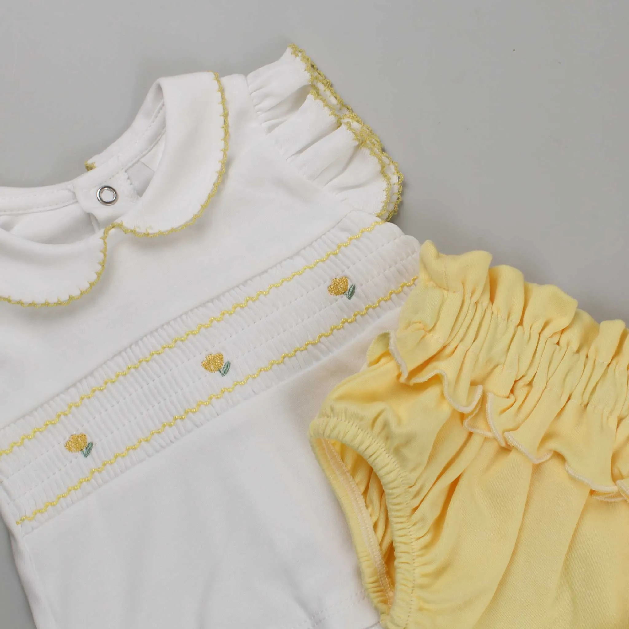 Baby Girls 2 Piece Smocked Outfit - Lemon