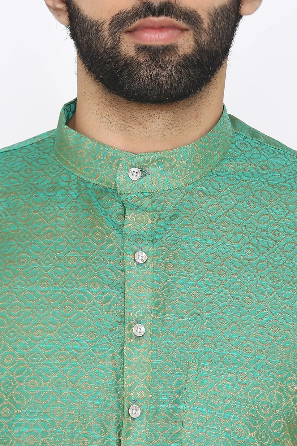 Banarasi Art Silk Cotton Blend Green Long Kurta Pajama