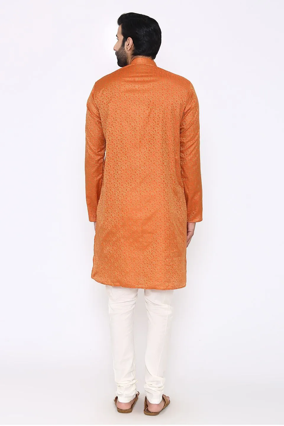 Banarasi Art Silk Cotton Blend Orange Long Kurta Pajama