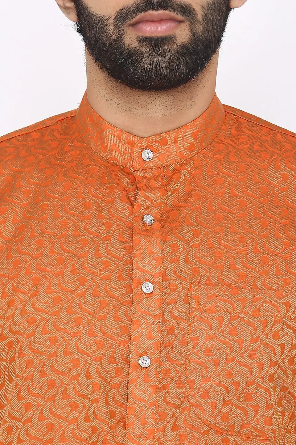 Banarasi Art Silk Cotton Blend Orange Long Kurta Pajama