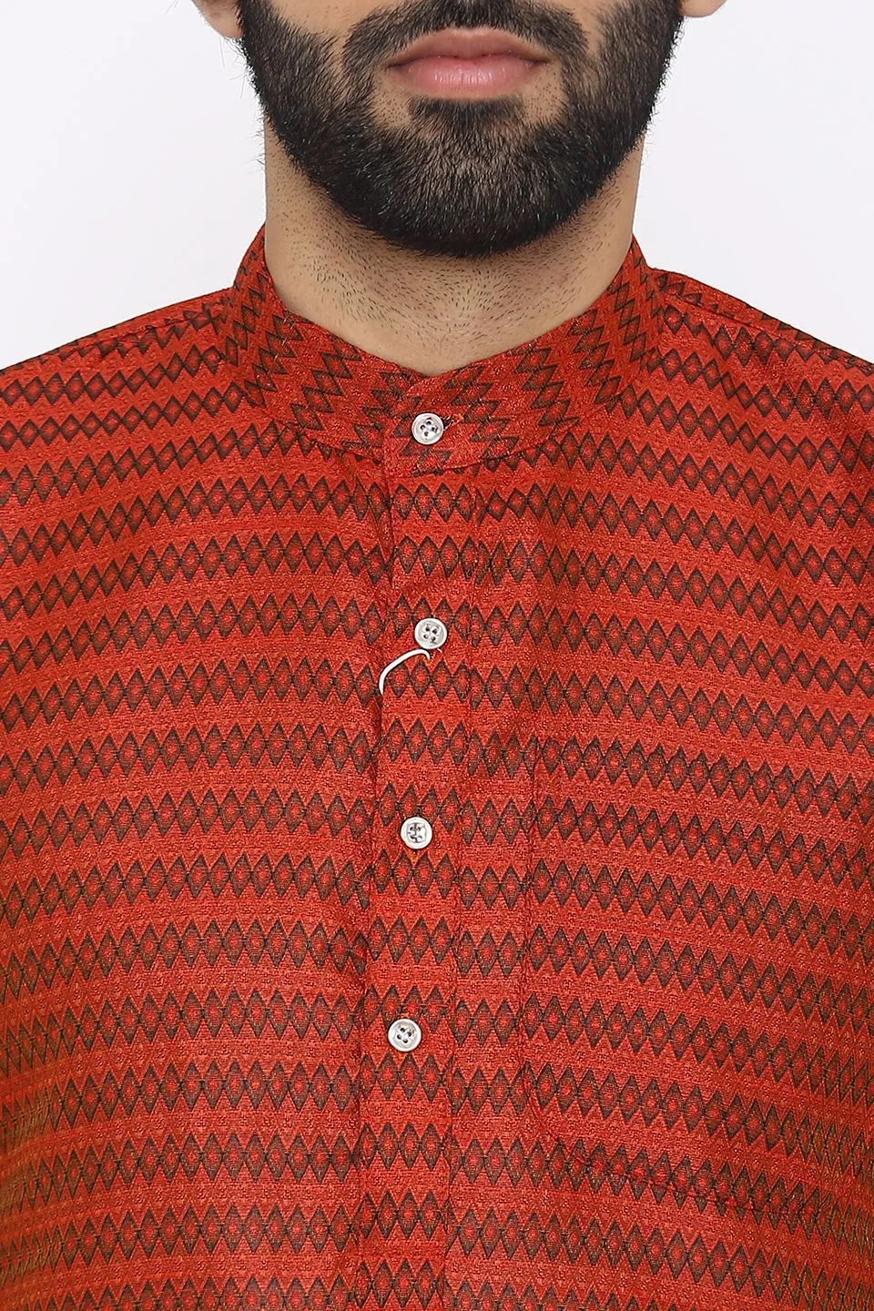 Banarasi Art Silk Cotton Blend Red Long Kurta Pajama