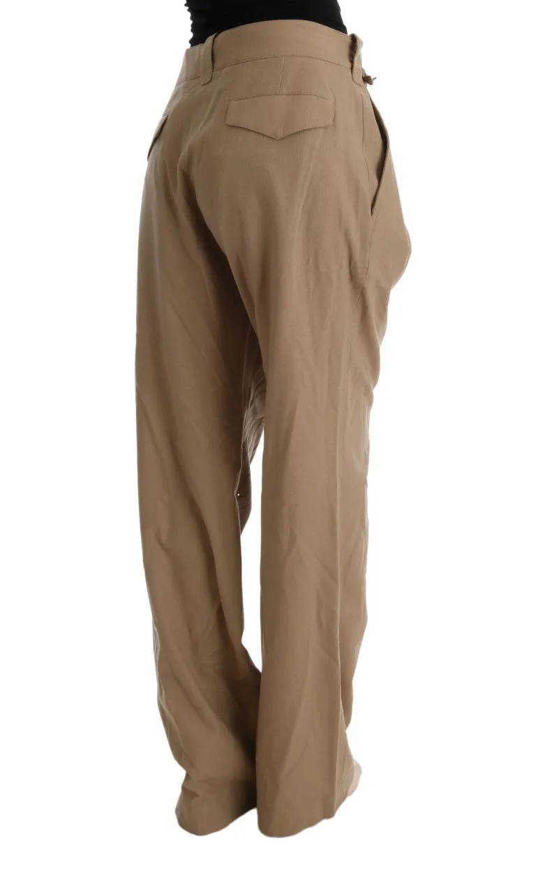 Beige Wool Regular Fit Casual Pants