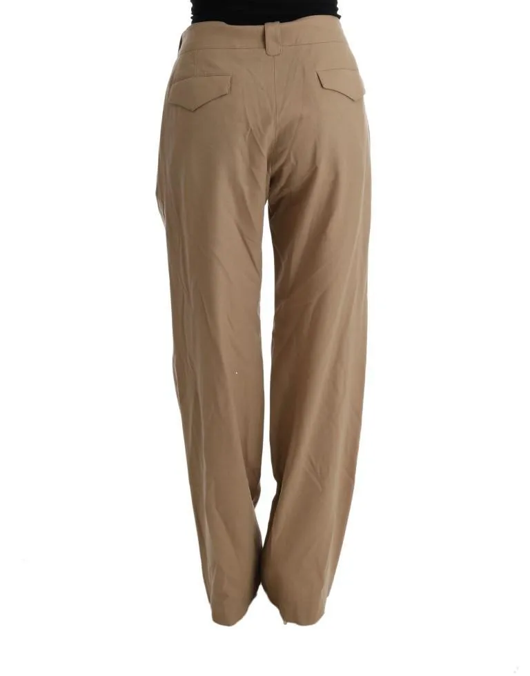 Beige Wool Regular Fit Casual Pants