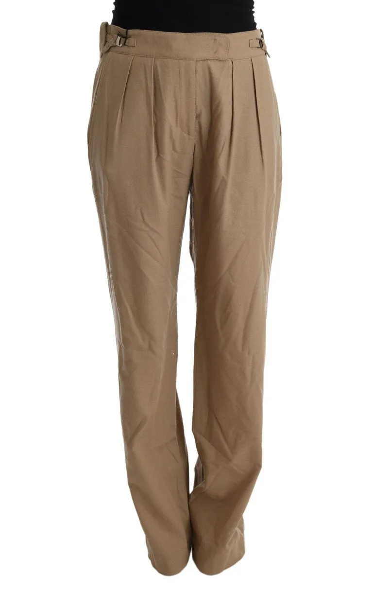 Beige Wool Regular Fit Casual Pants