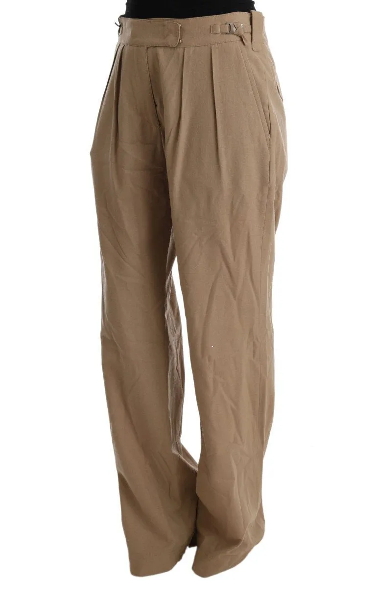 Beige Wool Regular Fit Casual Pants