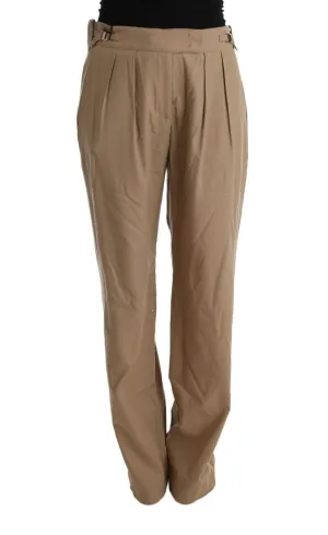 Beige Wool Regular Fit Casual Pants