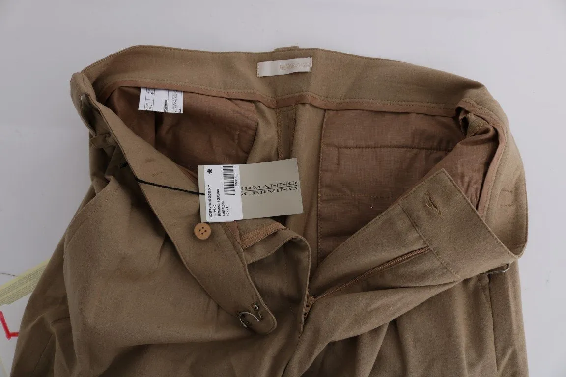Beige Wool Regular Fit Casual Pants
