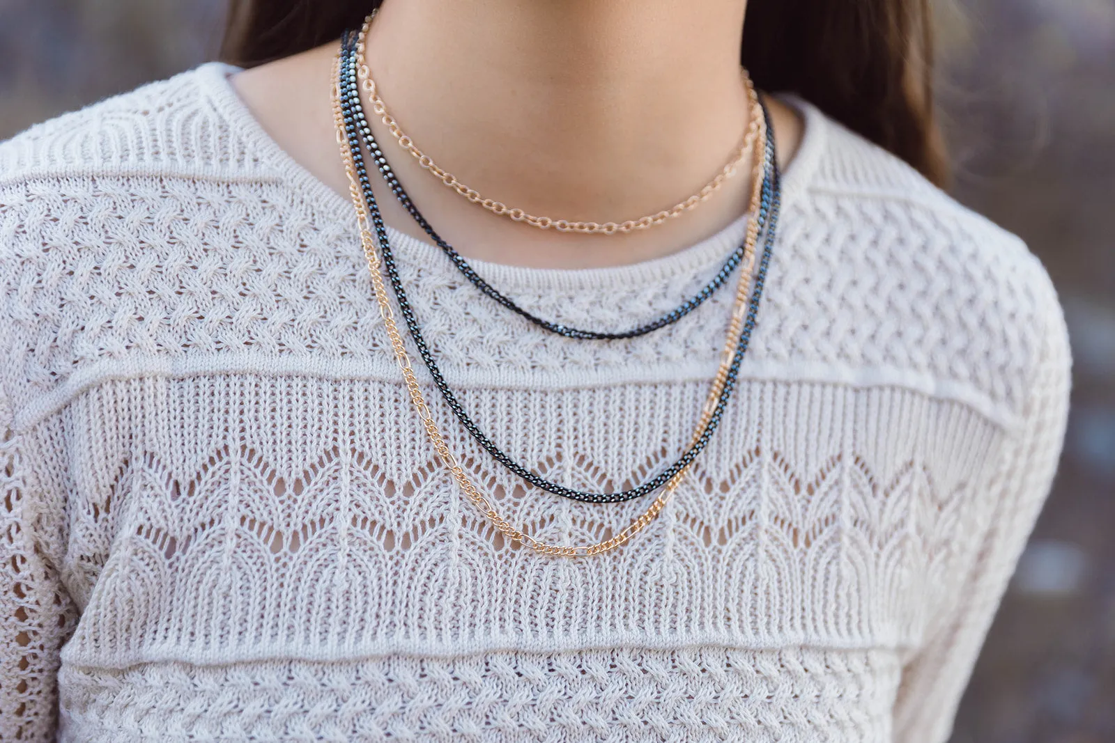 Black and Gold Layered Chain Necklace