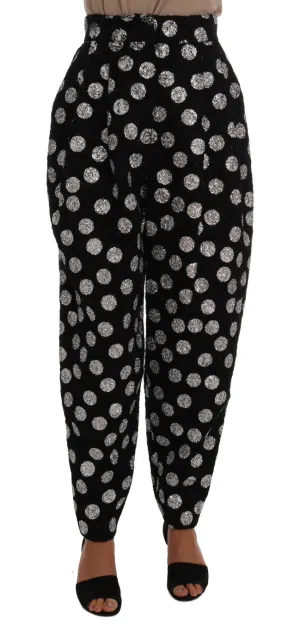 Black Cotton Silver Polka Dot Pants