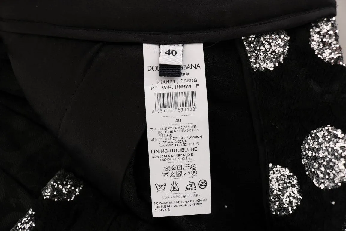 Black Cotton Silver Polka Dot Pants