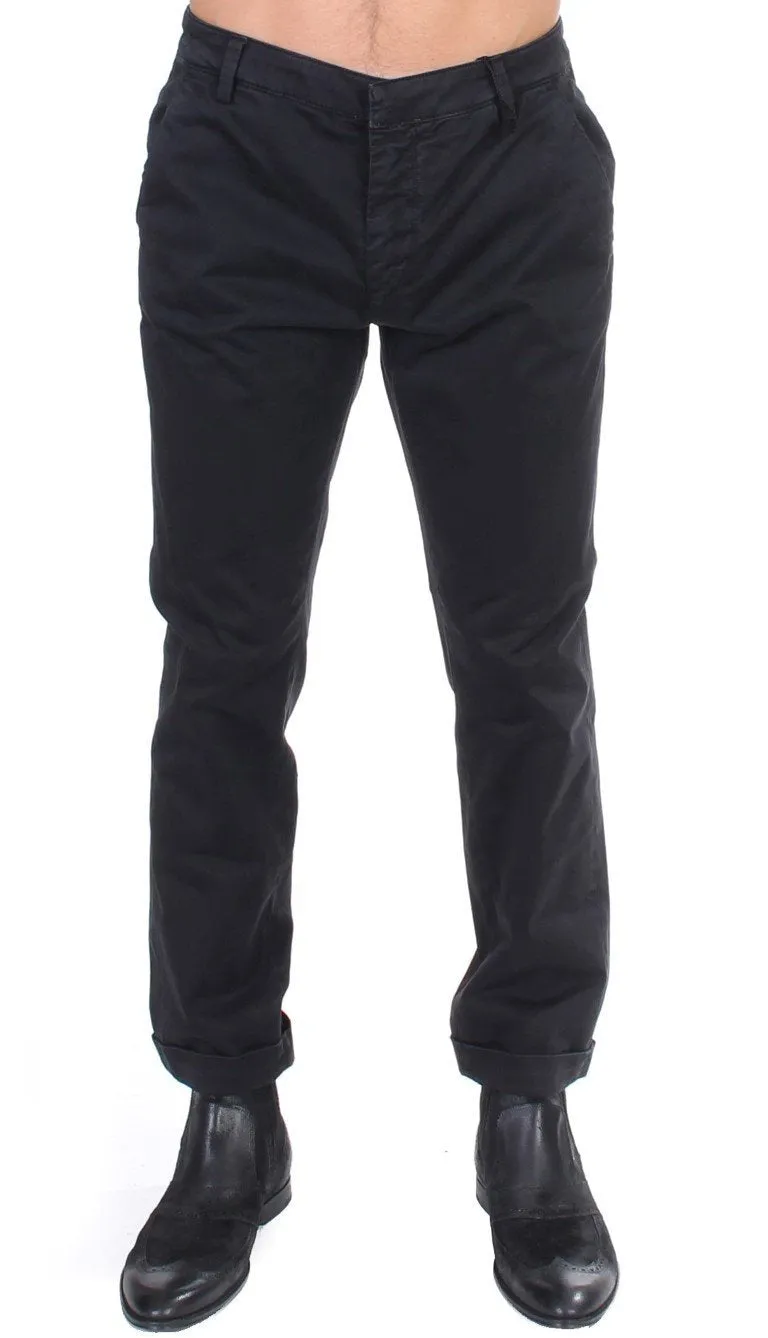 Black cotton stretch waist casual pants