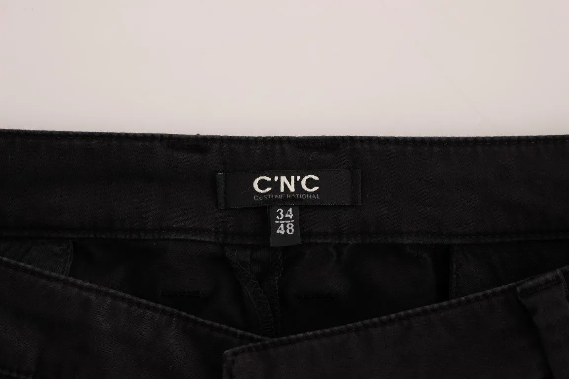 Black cotton stretch waist casual pants