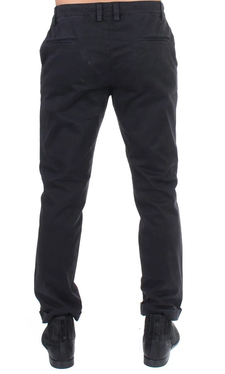 Black cotton stretch waist casual pants