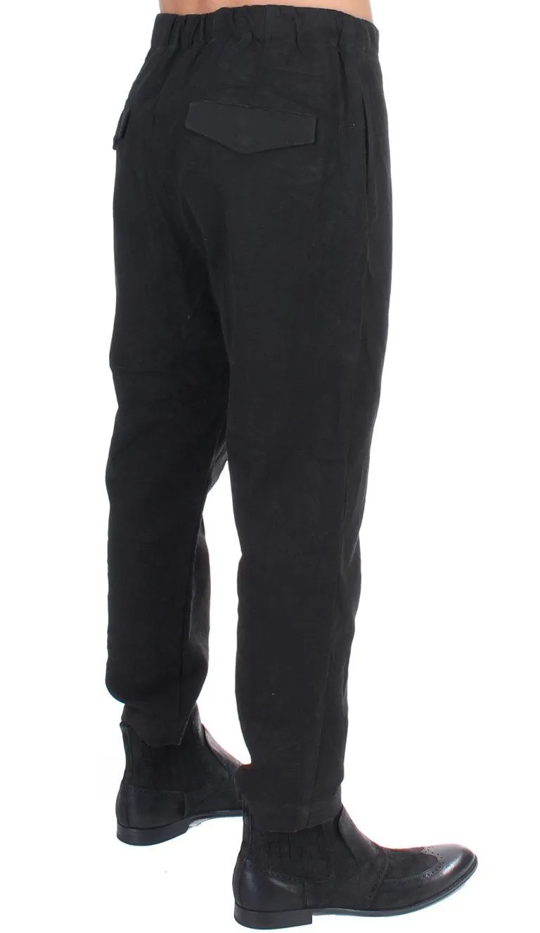 Black cotton stretch waist casual pants
