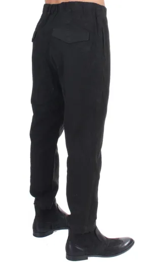 Black cotton stretch waist casual pants