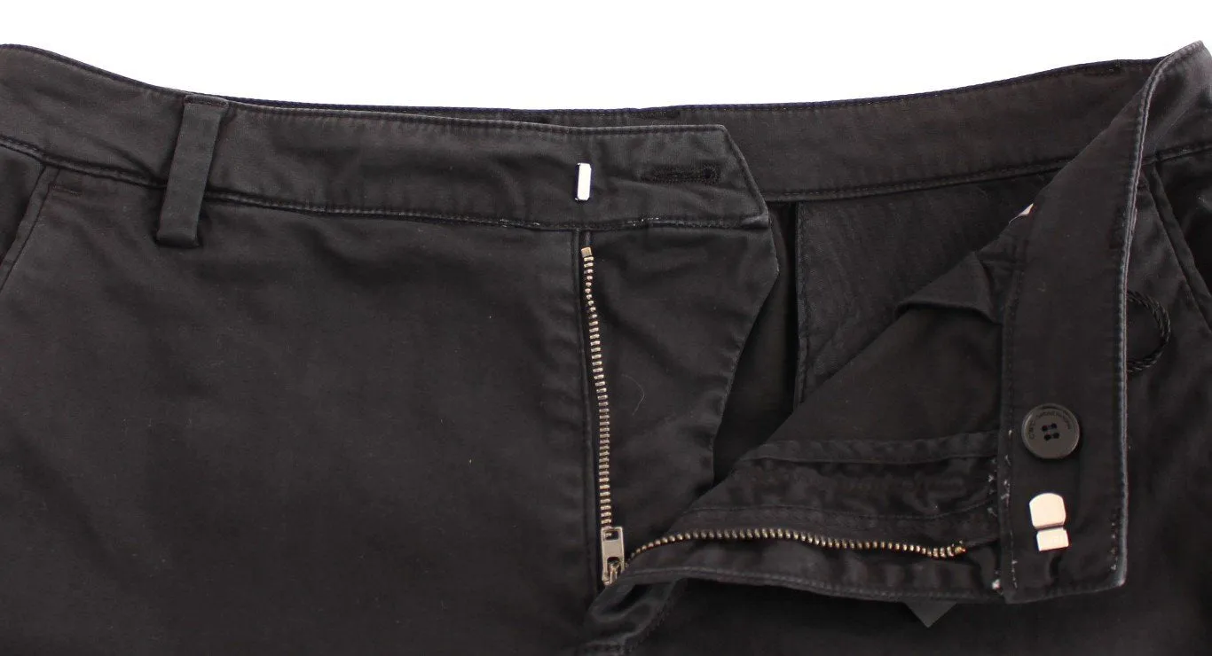 Black cotton stretch waist casual pants