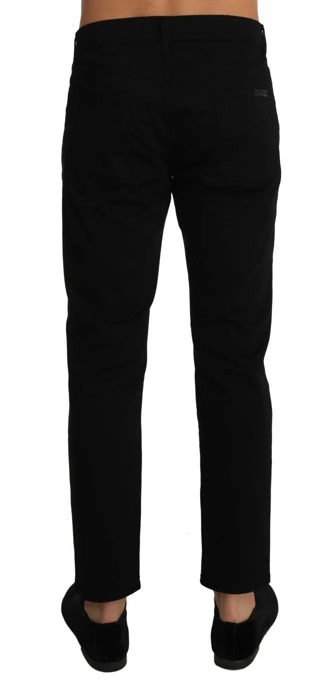 Black Gray Cotton Stretch Trousers Pants