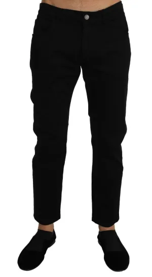 Black Gray Cotton Stretch Trousers Pants