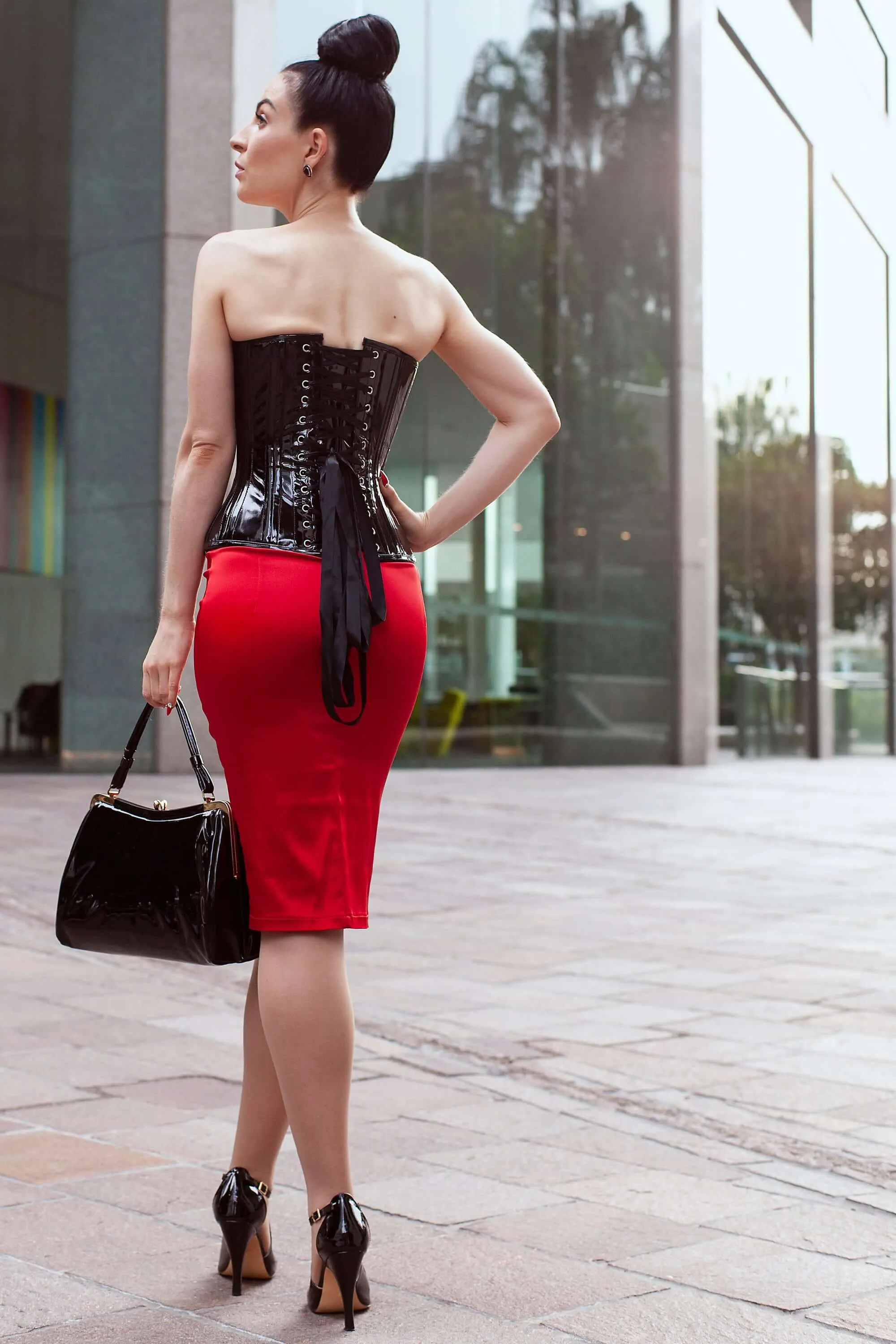 Black PVC Classic Overbust Corset