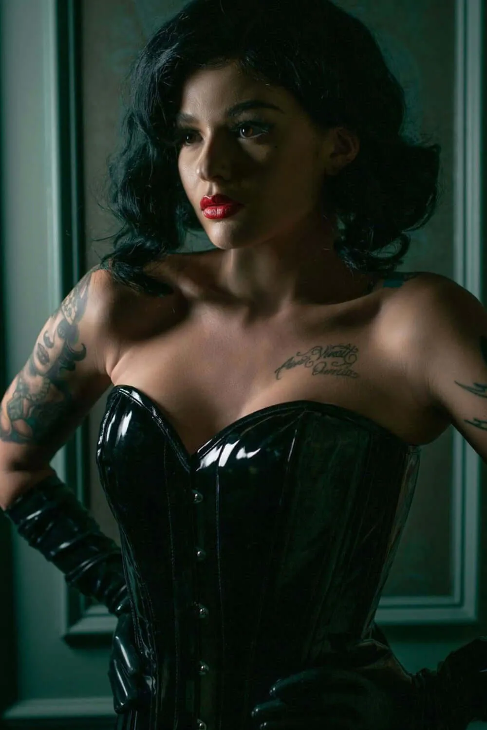 Black PVC Classic Overbust Corset