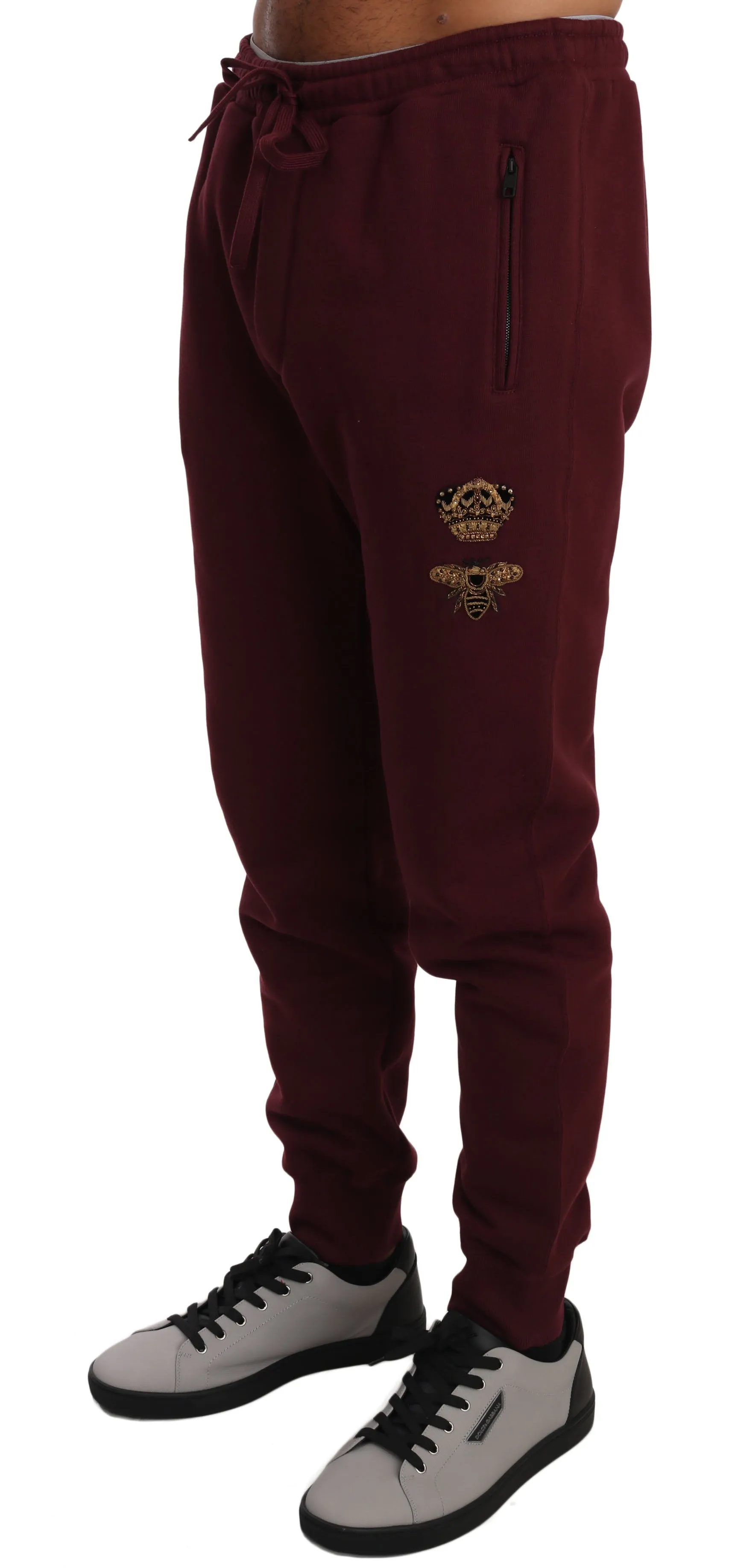Bordeaux Cotton Gold Crown Bee Jogger Pants