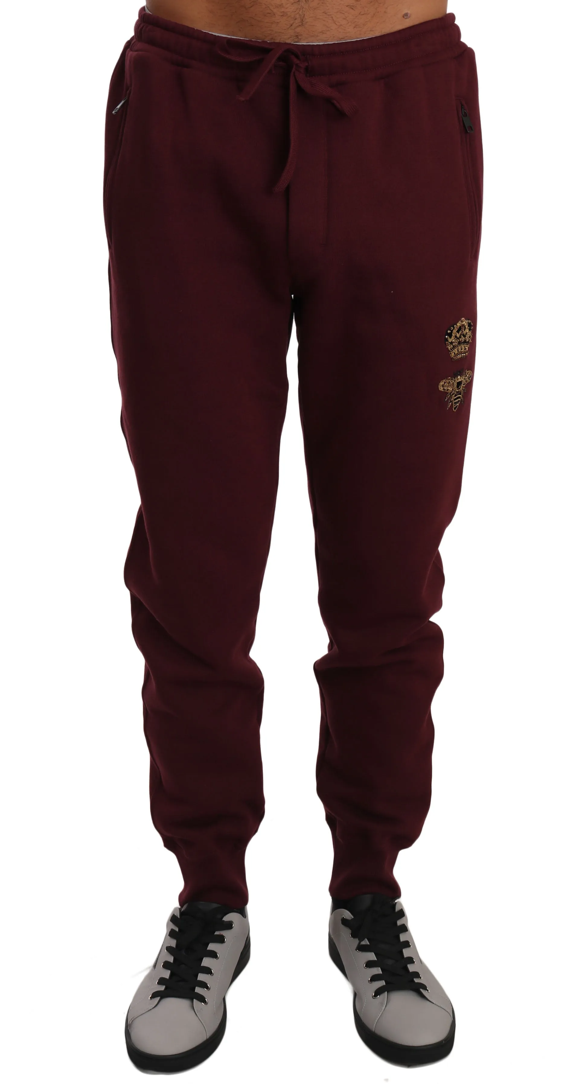 Bordeaux Cotton Gold Crown Bee Jogger Pants