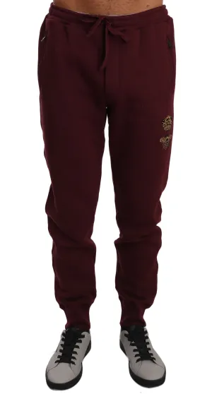 Bordeaux Cotton Gold Crown Bee Jogger Pants