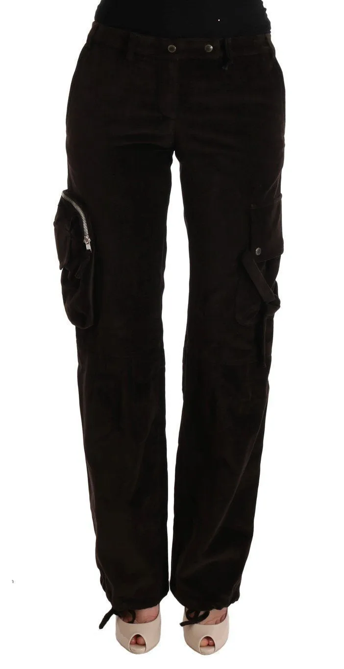 Brown Cotton Stretch Regular Fit Pants