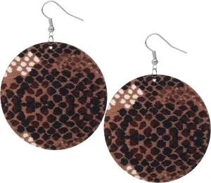 Brown Spotted Wooden Round Earrings