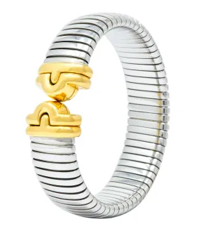 Bulgari 18 Karat Gold Steel Parentesi Tubogas Cuff Bracelet