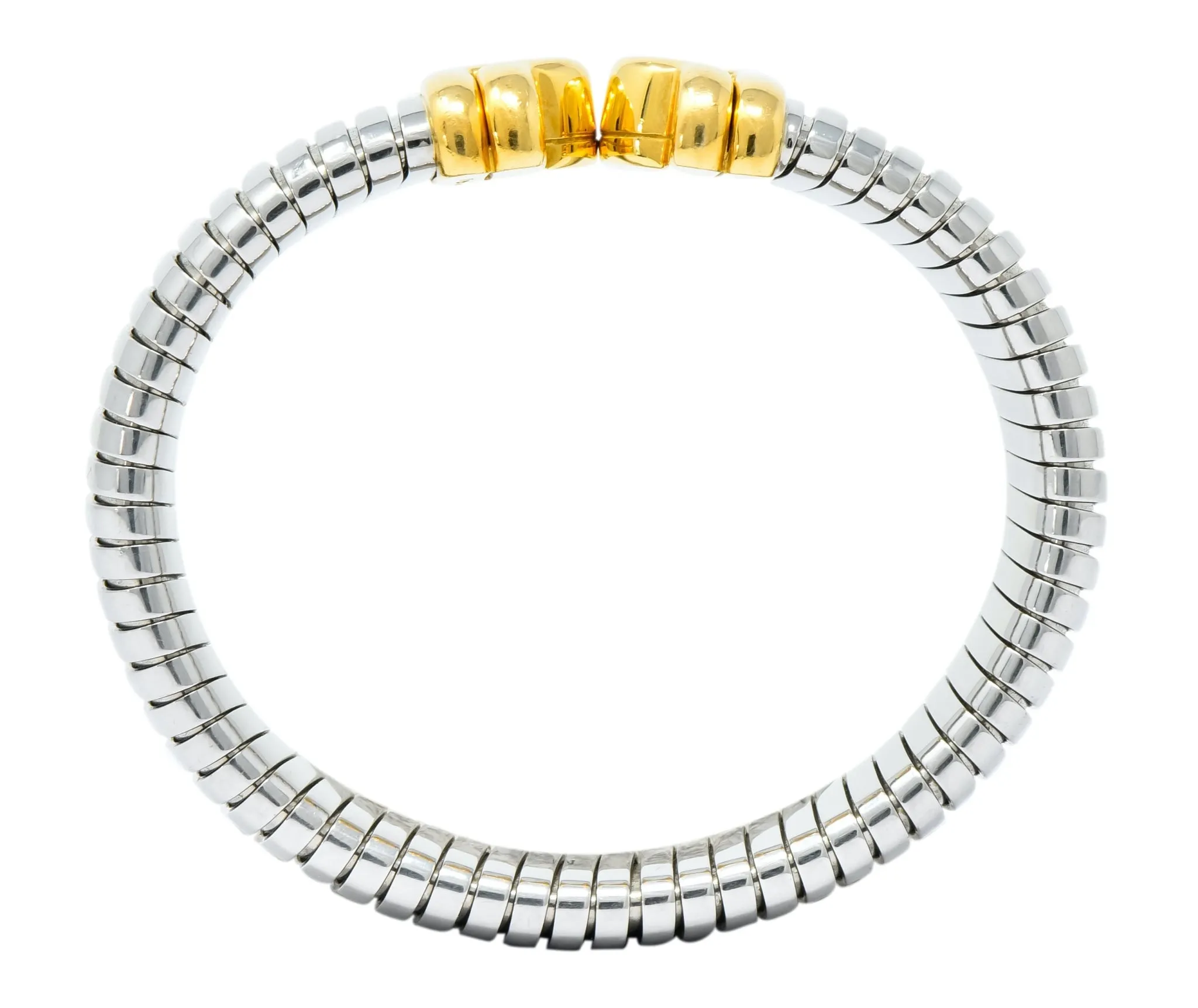 Bulgari 18 Karat Gold Steel Parentesi Tubogas Cuff Bracelet