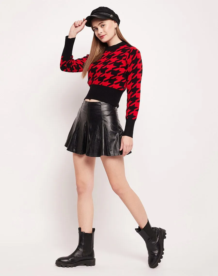 Camla Barcelona Geometric Print Red Crop Sweater